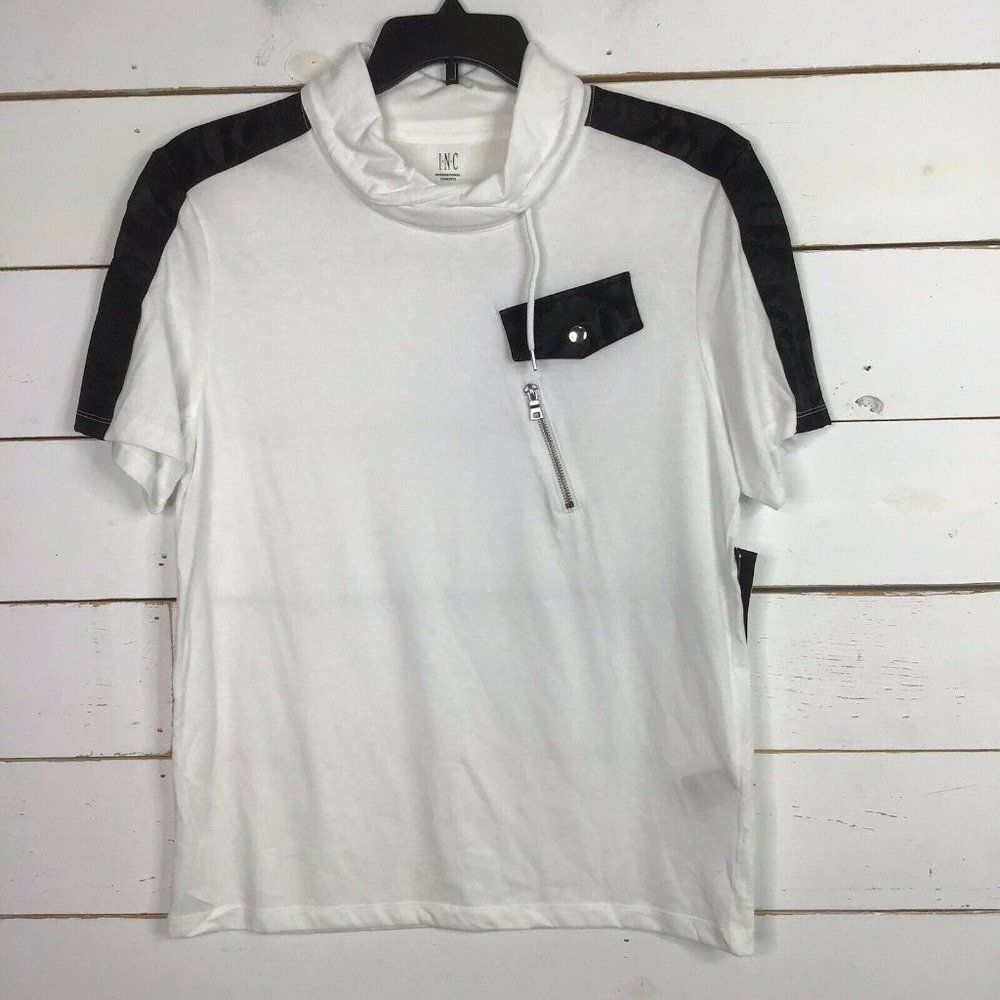 New INC Cowl Neck TShirt Short Sleeve White Pure Men's Large